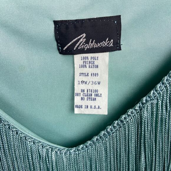 Vintage Nightworks Fringe‎ Tunic Plus Size 18W Aqua Light Teal Flapper Disco - Picture 2 of 10